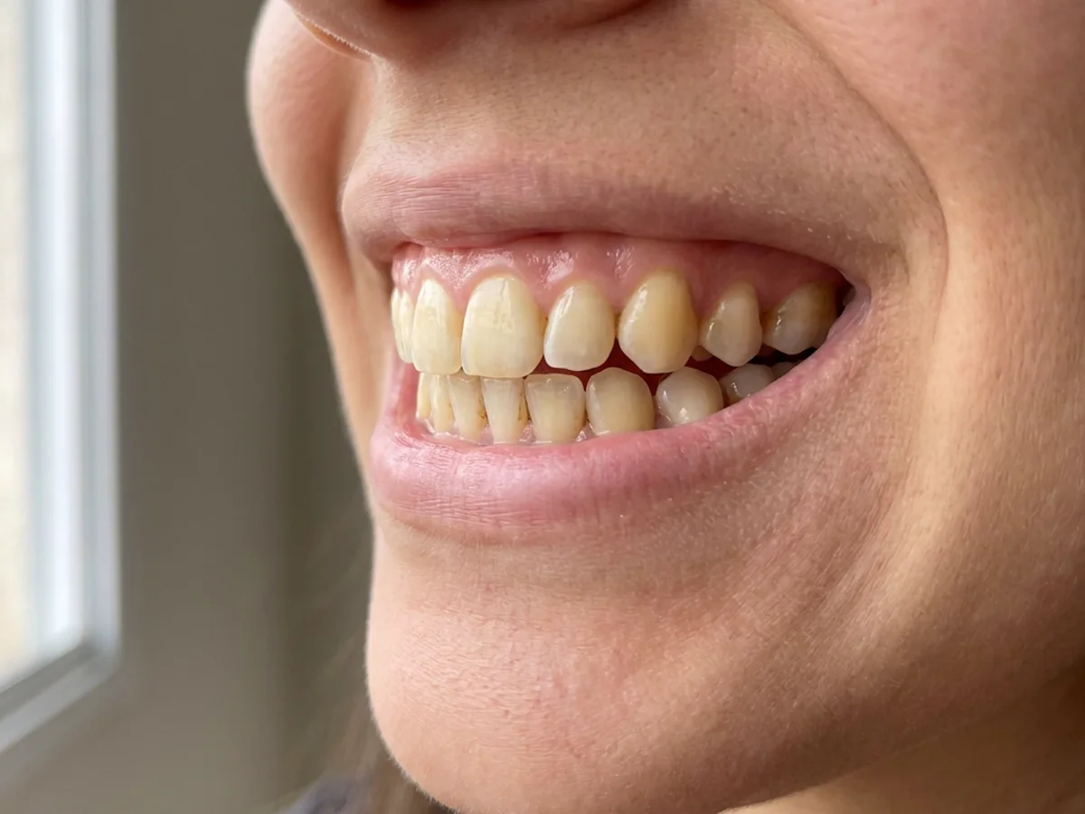 O mesmo sorriso com os dentes amarelados